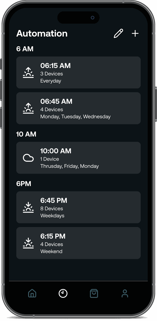Deako app, dark mode — automation schedule