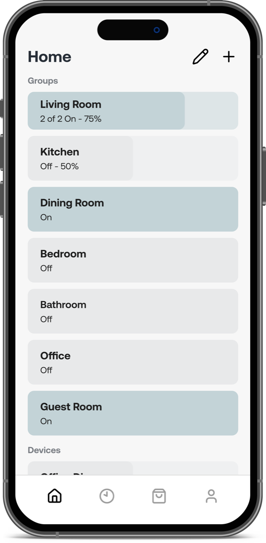Deako app, light mode — device groups