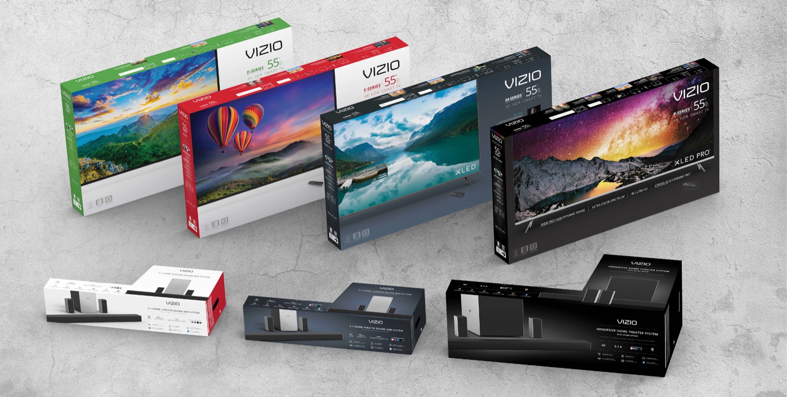 VIZIO TV and sound bar packaging lineup